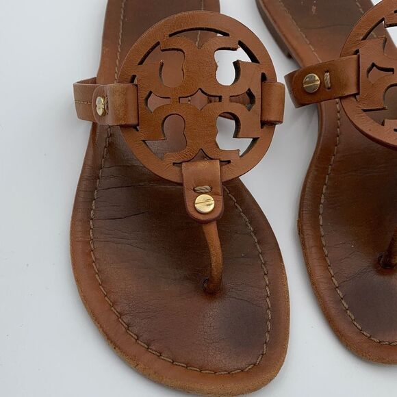 Tory Burch Miller thong Brown Leather Cutout Sandals size 7.5 - Picture 2 of 10